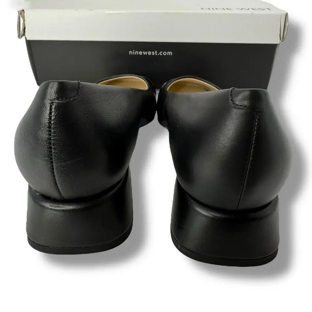 Nine West Black Leather Cap-Toe Low Block Heel Flats - Picture 10 of 11